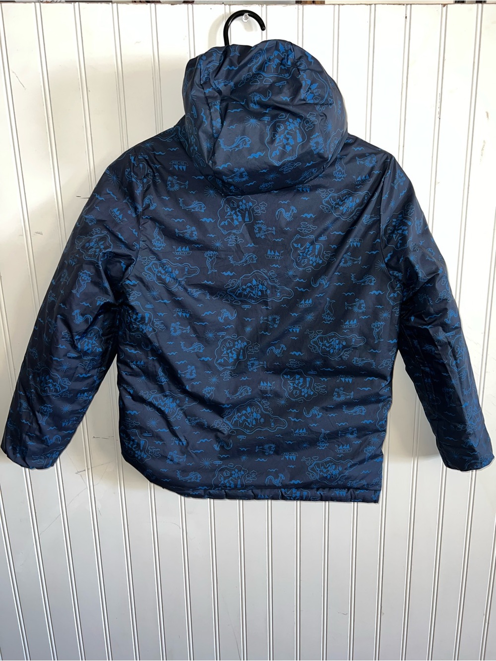Patagonia Jacket Boys Blue Reversible Down Sweater Hoody Puffer Size M10 - Picture 2 of 11